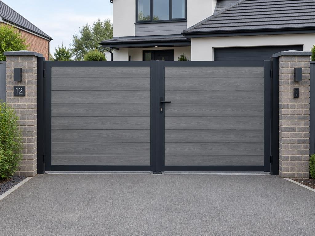 Home 34 Grey composite double driveway gate